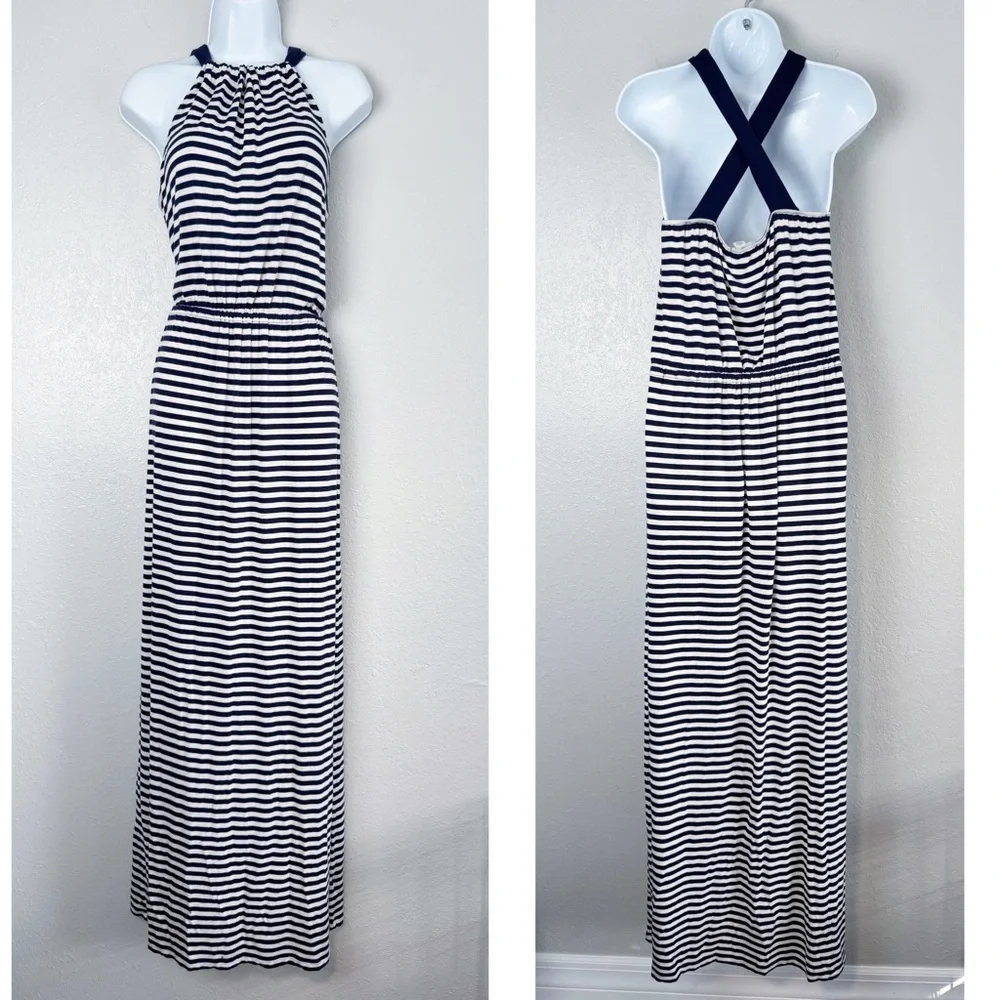Caslon blue white striped stretchy maxi dress S - Picture 10 of 10